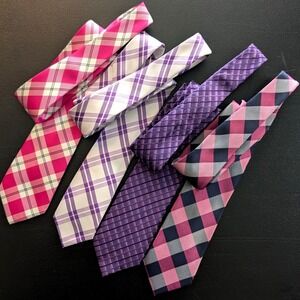 Lot of 4 Men SILK Ties Designer Purple Pink Plaid Tommy Hilfiger Nautica Express